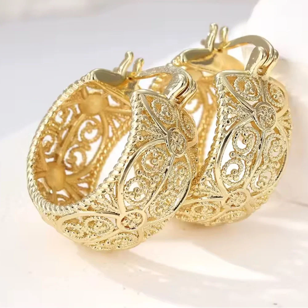 Ornate Gold Filigree Hoop Earrings